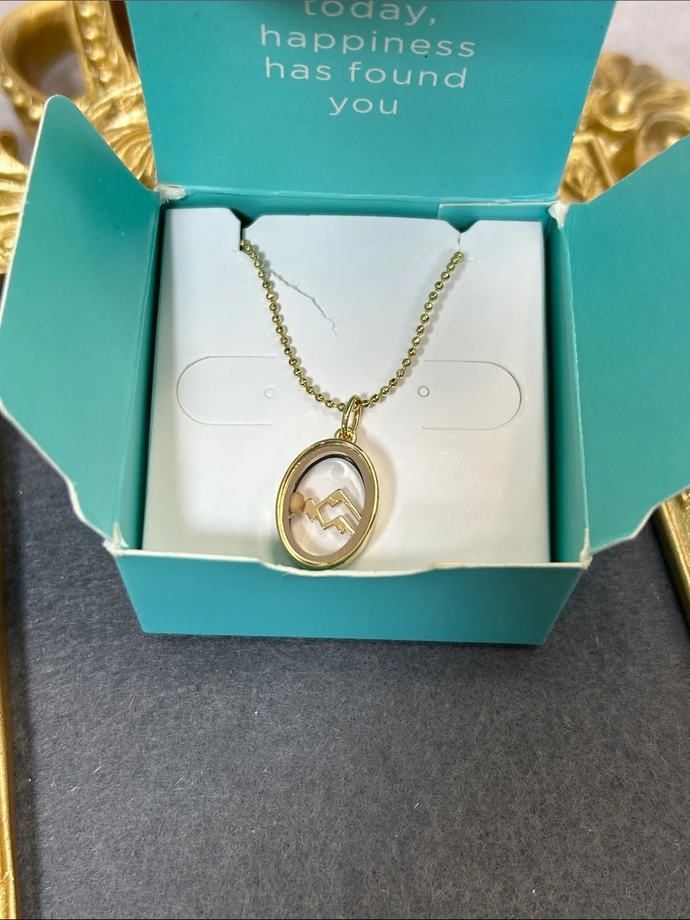 Gold-Tone Oval Pendant Necklace with Heart Accent - Women Jewelry